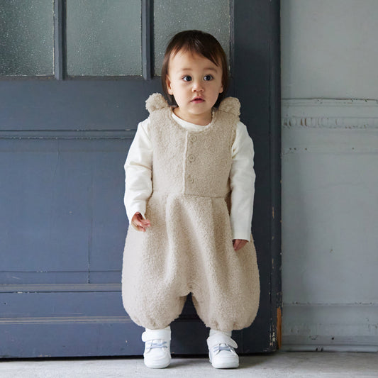 ボアくま耳サロペット アイボリー 70-80cm / ラスト1点