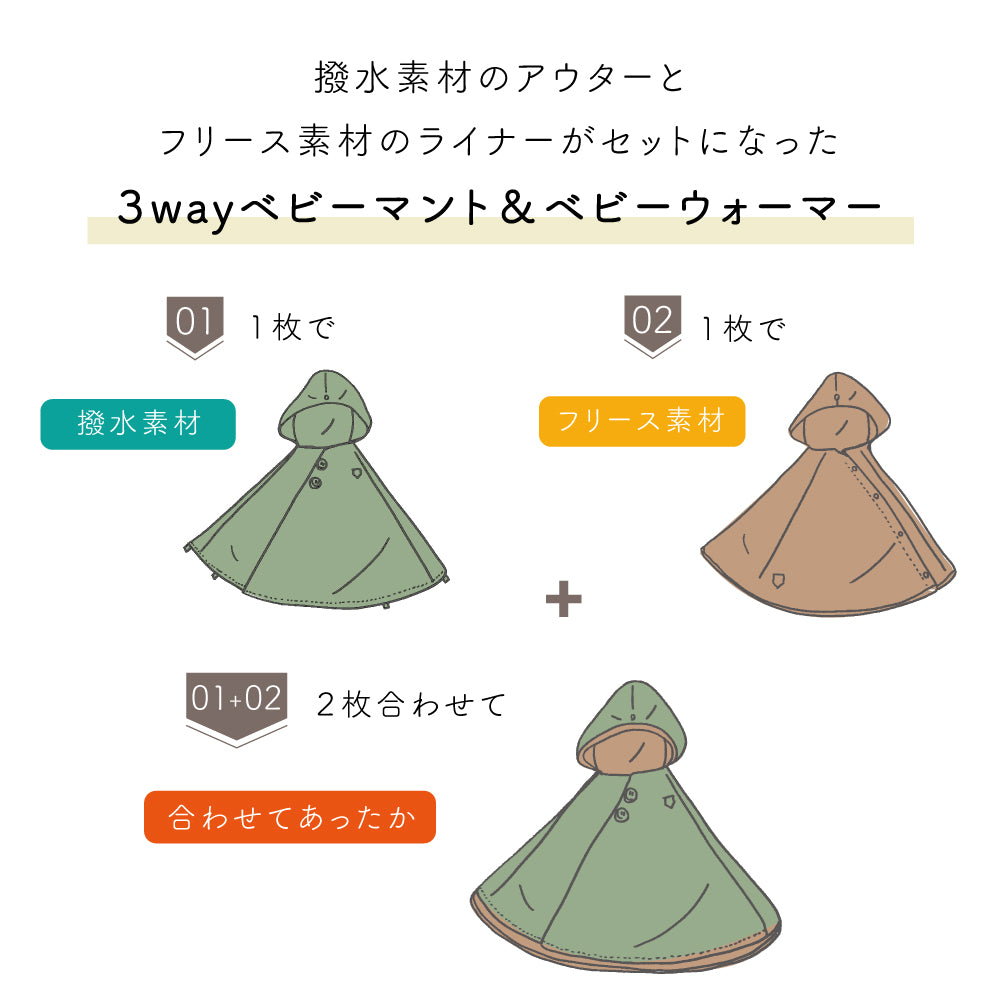 3way　ベビーマント　キャメル×オフホワイト