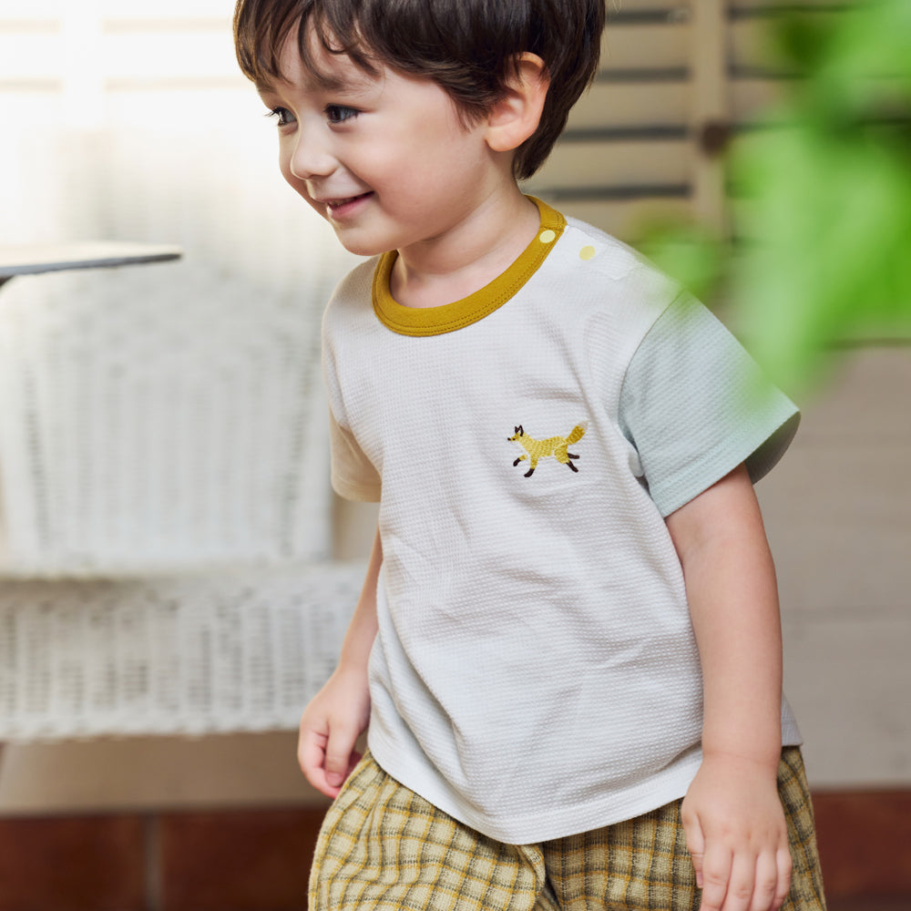 きつねワッフル配色Tシャツ ブラウン 80・90・100cm