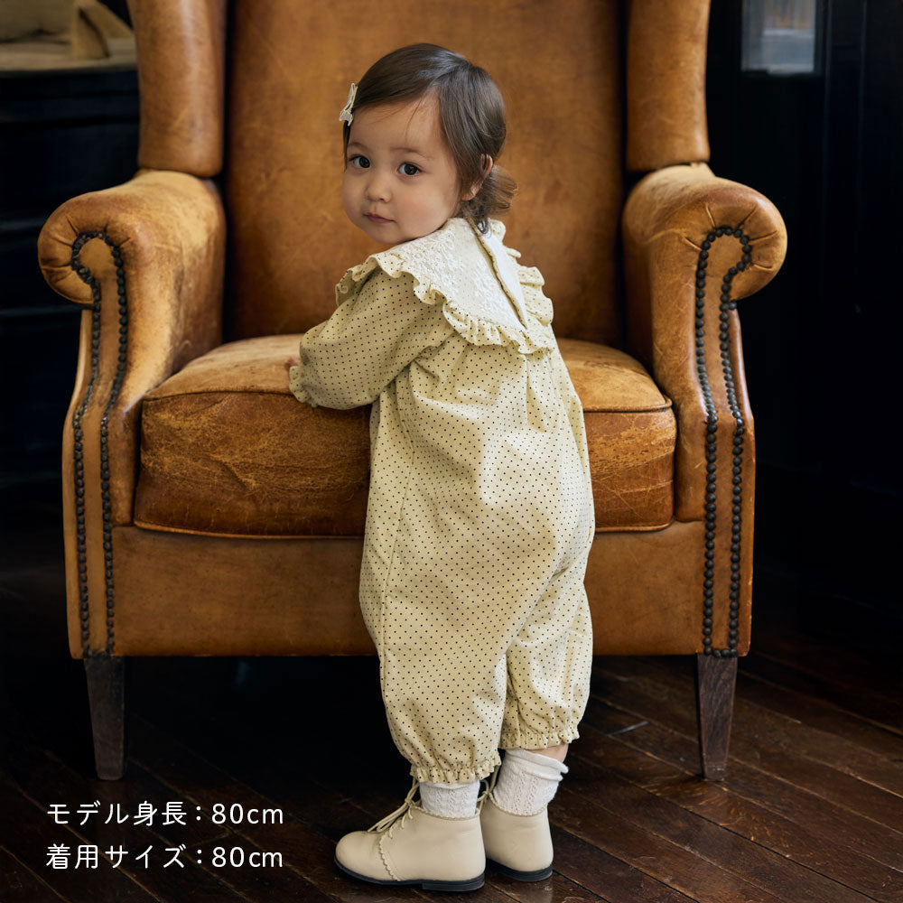 ドットLaceロンパース ベージュ 70・80cm