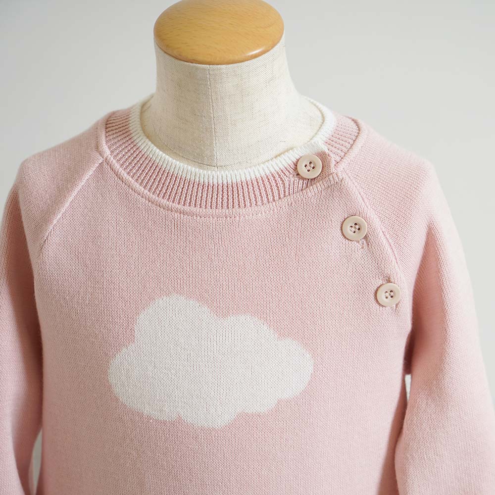 フェザーコットンcloudニットロンパース パウダーピンク　70cm・80cm