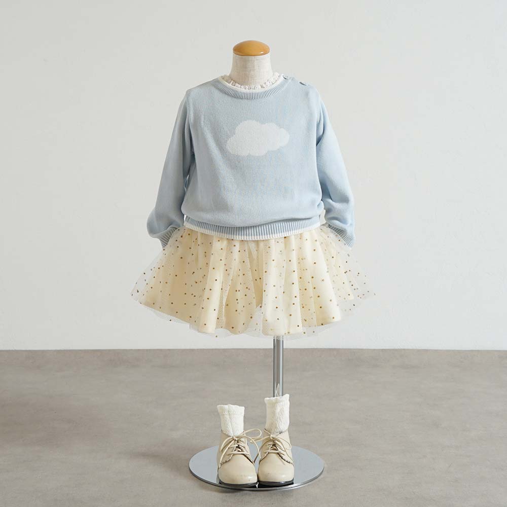 星チュールベロアキュロットパンツ クリーム 80-90cm・90-100cm
