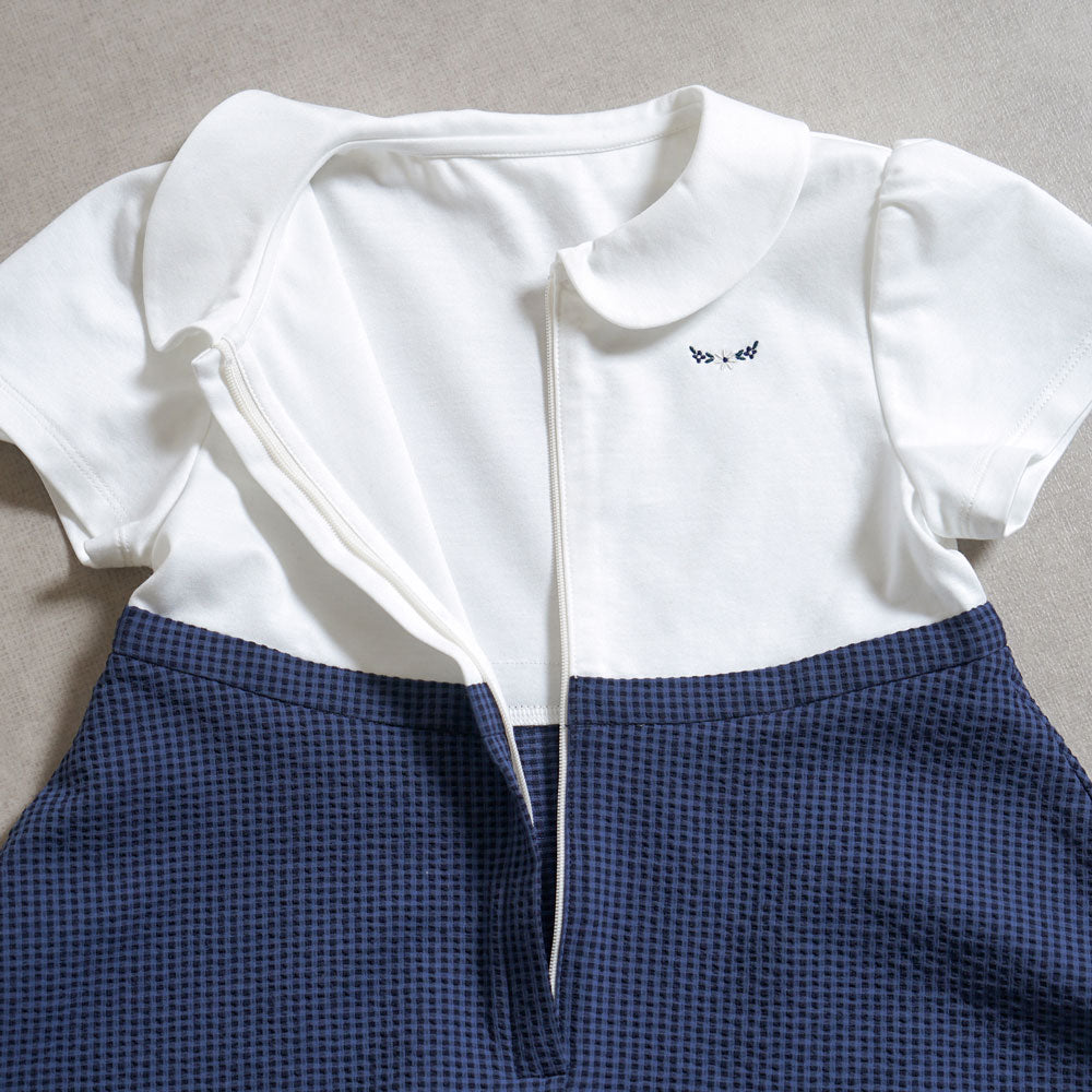 お受験服 サーキュラーフラワーワンピース ネイビーチェック 90・100・110・120cm