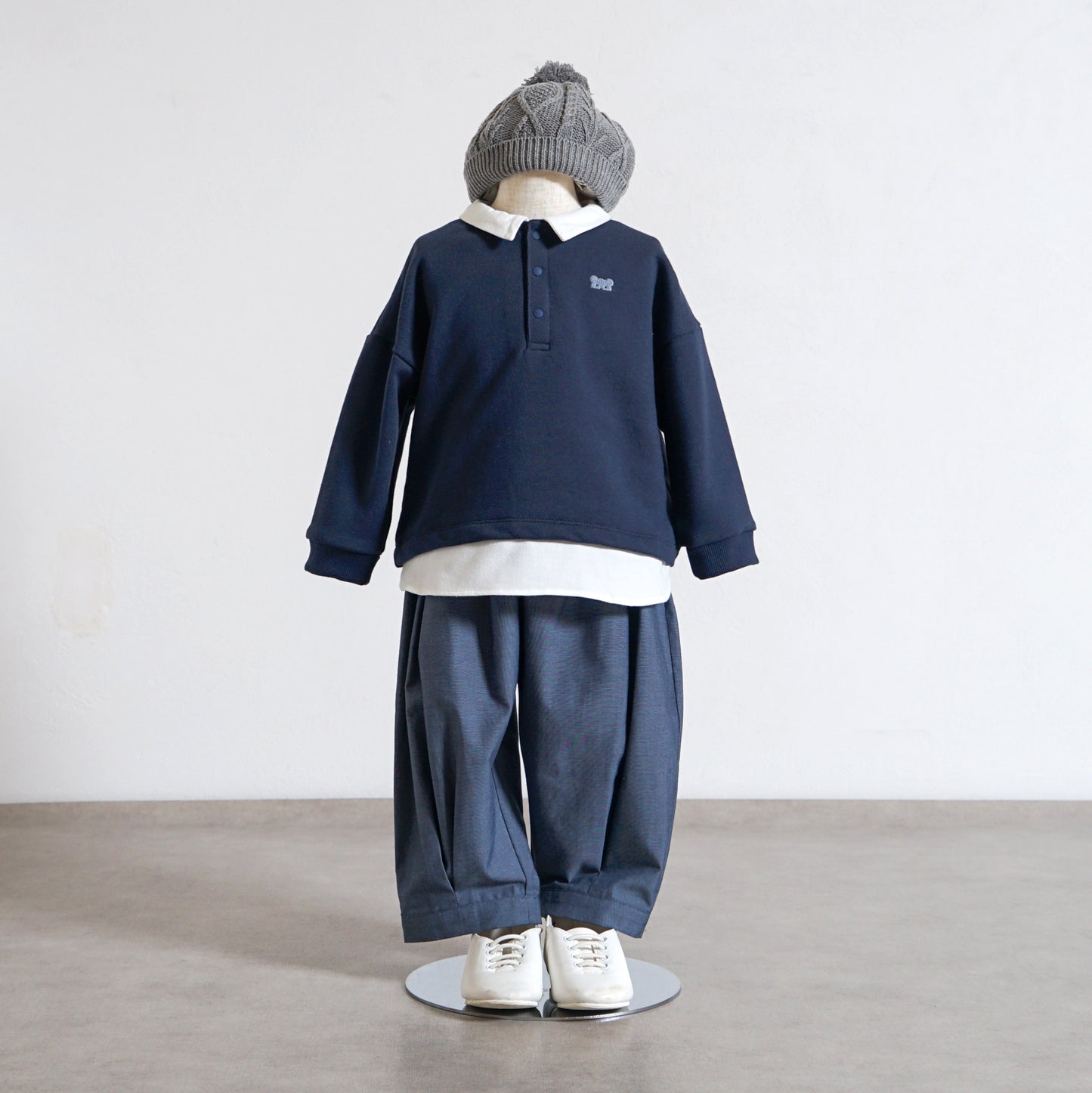 ベアマスクレイヤード襟トップス ネイビー 80・90・100cm