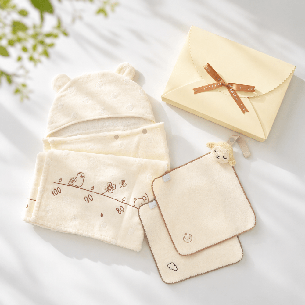 バスポンチョ＆チャームハンカチ ギフトセット モワ / 名入れ刺繍可
