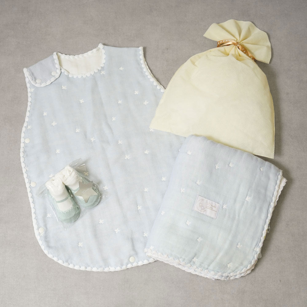 1万5千円ぴったり　出産祝いギフトセット　ブルー/ 名入れ刺繍可 スリーパー