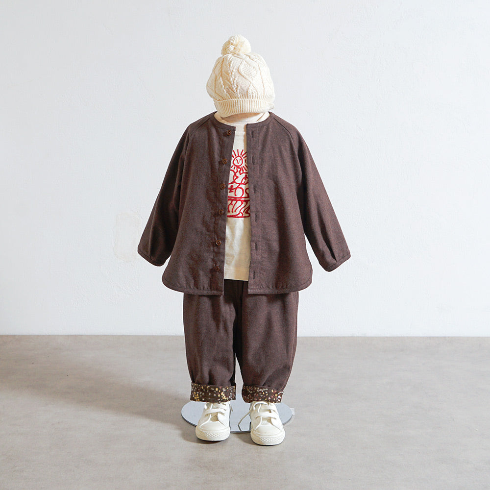 ノーカラーリラックスシャツ ブラウン 80・90・100cm