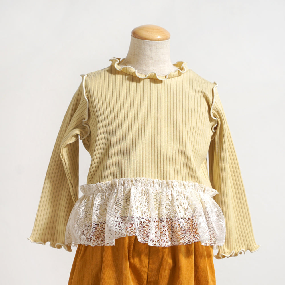 配色メロウLaceトップス イエロー 80・90・100・110cm