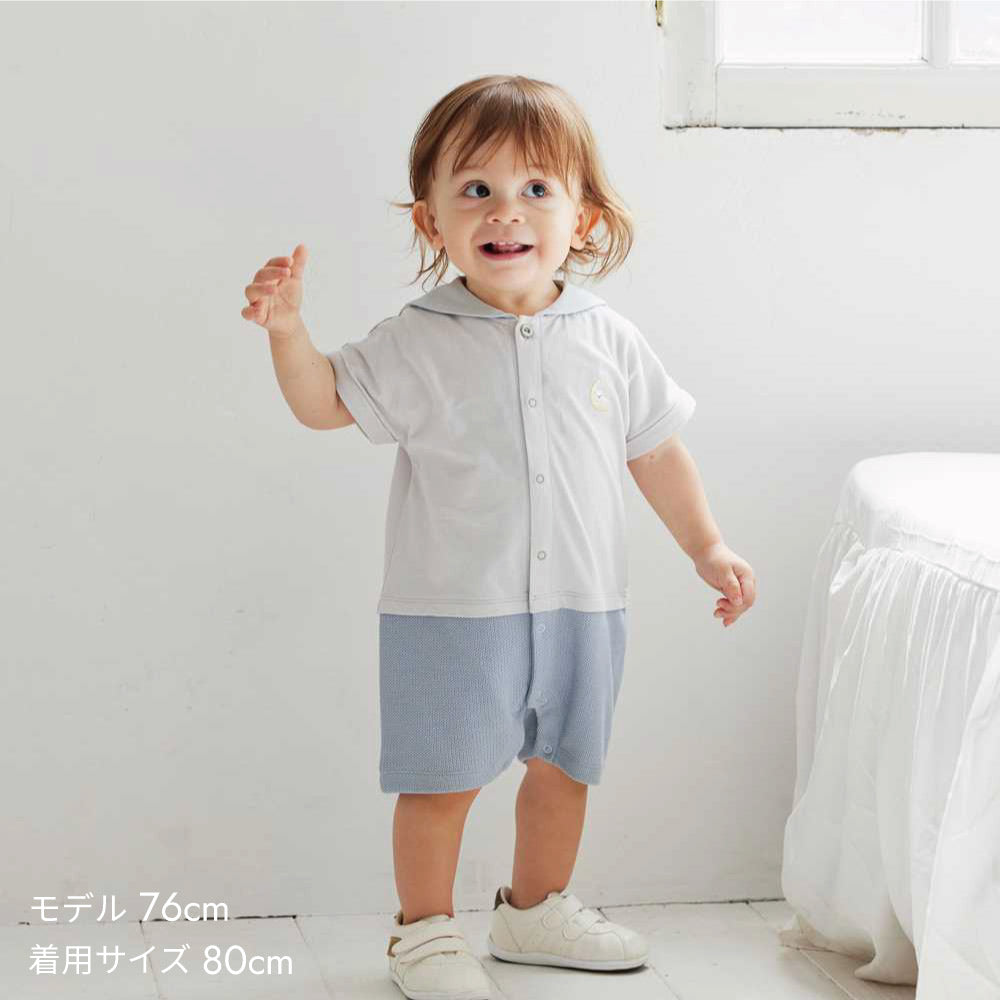 セーラー配色 ロンパース　ライトグレー　70cm・80cm
