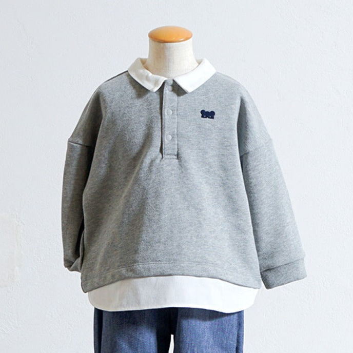 ベアマスクレイヤード襟トップス グレー 80・90・100cm