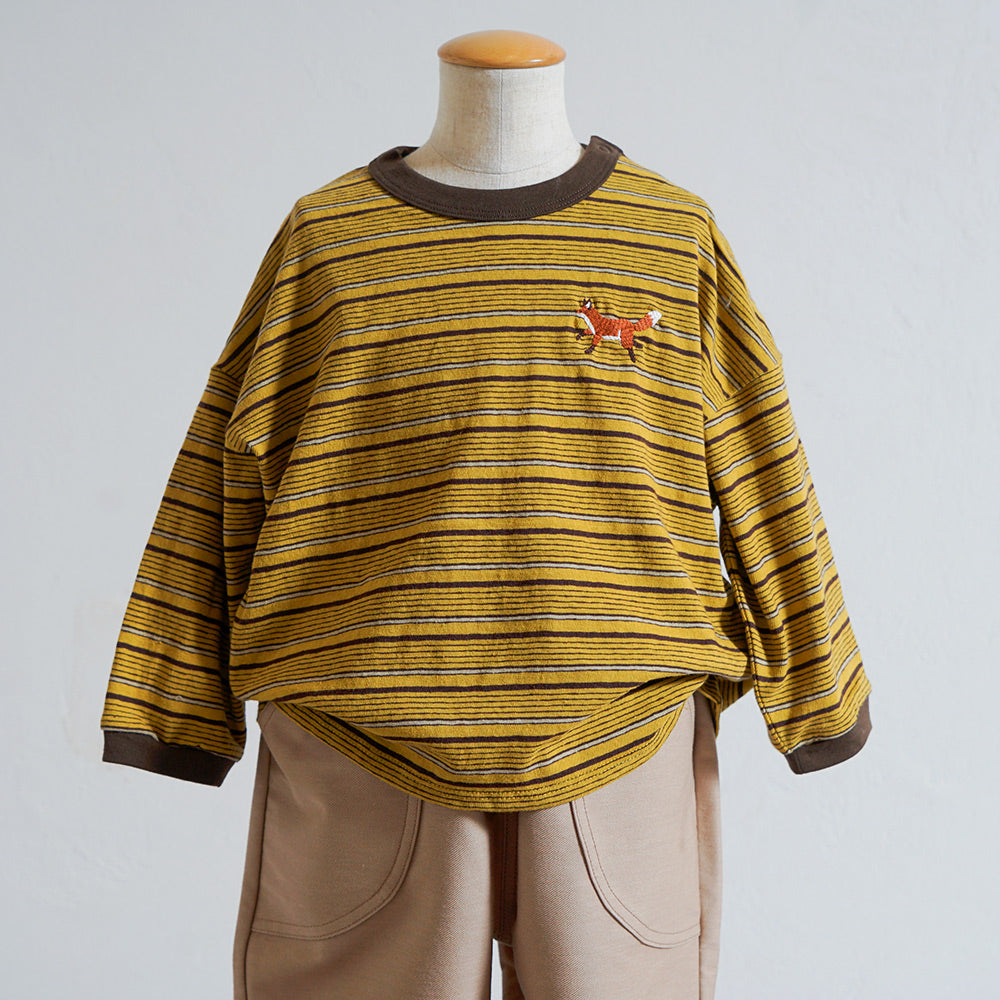 animal長袖ボーダーTシャツ イエロー 80・90・100・110cm