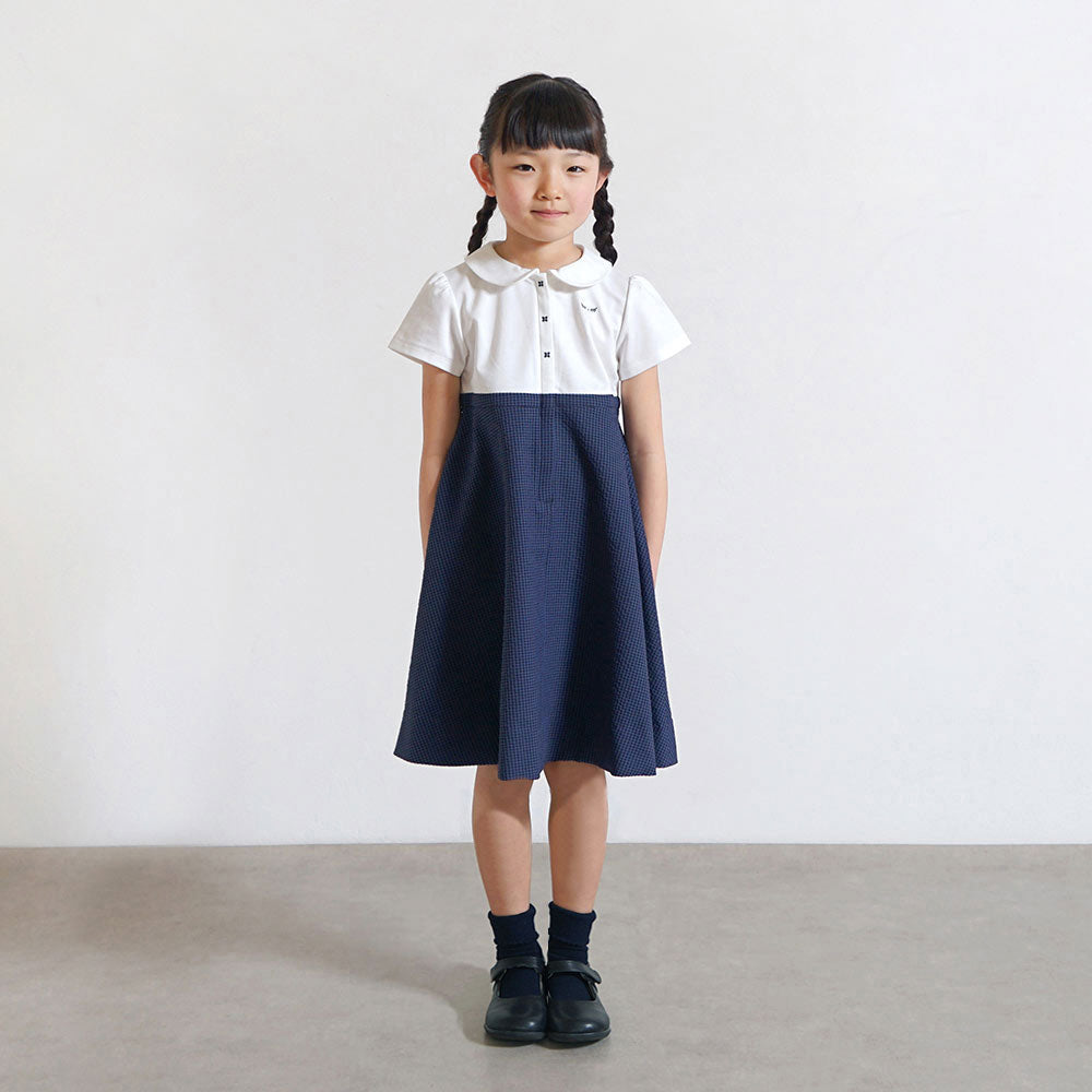 お受験服 サーキュラーフラワーワンピース ネイビーチェック 90・100・110・120cm