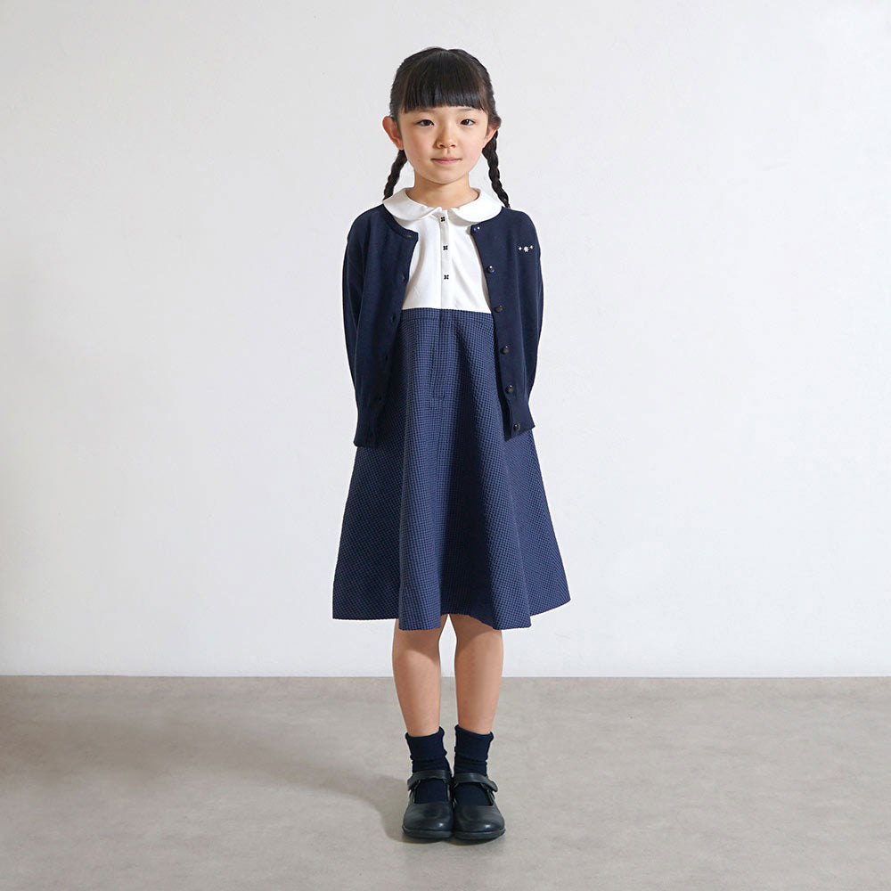 お受験服 サーキュラーフラワーワンピース ネイビーチェック 90・100・110・120cm