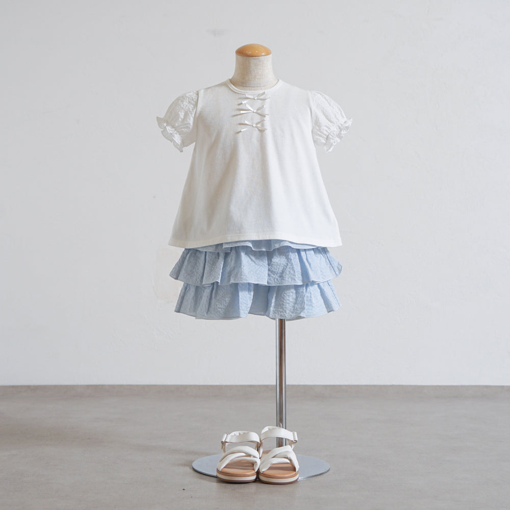 リボンパフスリーブTシャツ ホワイト 80・90・100・110cm