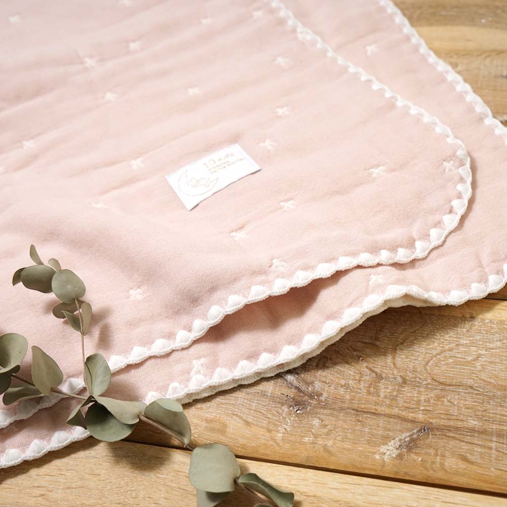 6重ガーゼベビーケット&ランドリーギフトセット　シェルピンク/ 名入れ刺繍可