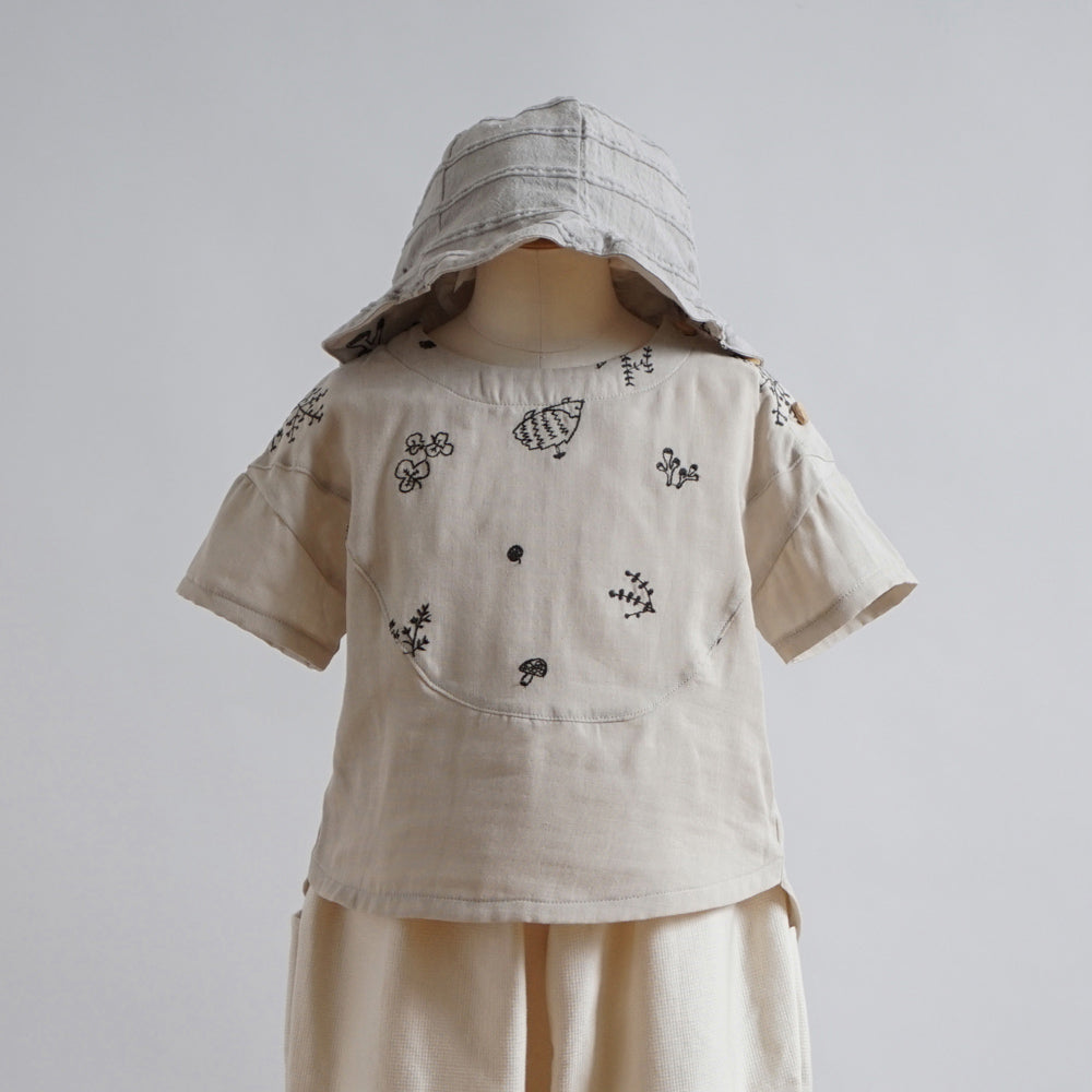 刺繍Wガーゼヨークブラウス minori グレージュ　80cm・90cm