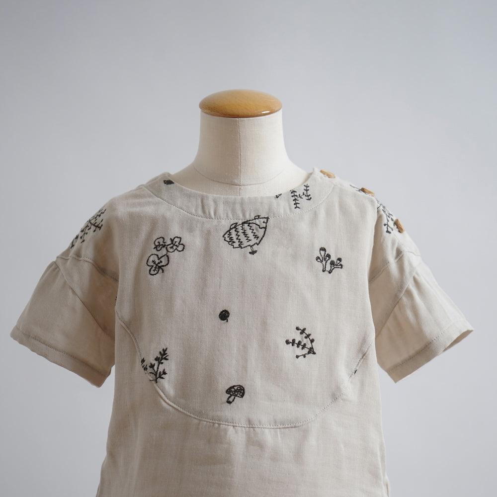 刺繍Wガーゼヨークブラウス minori グレージュ　80cm・90cm