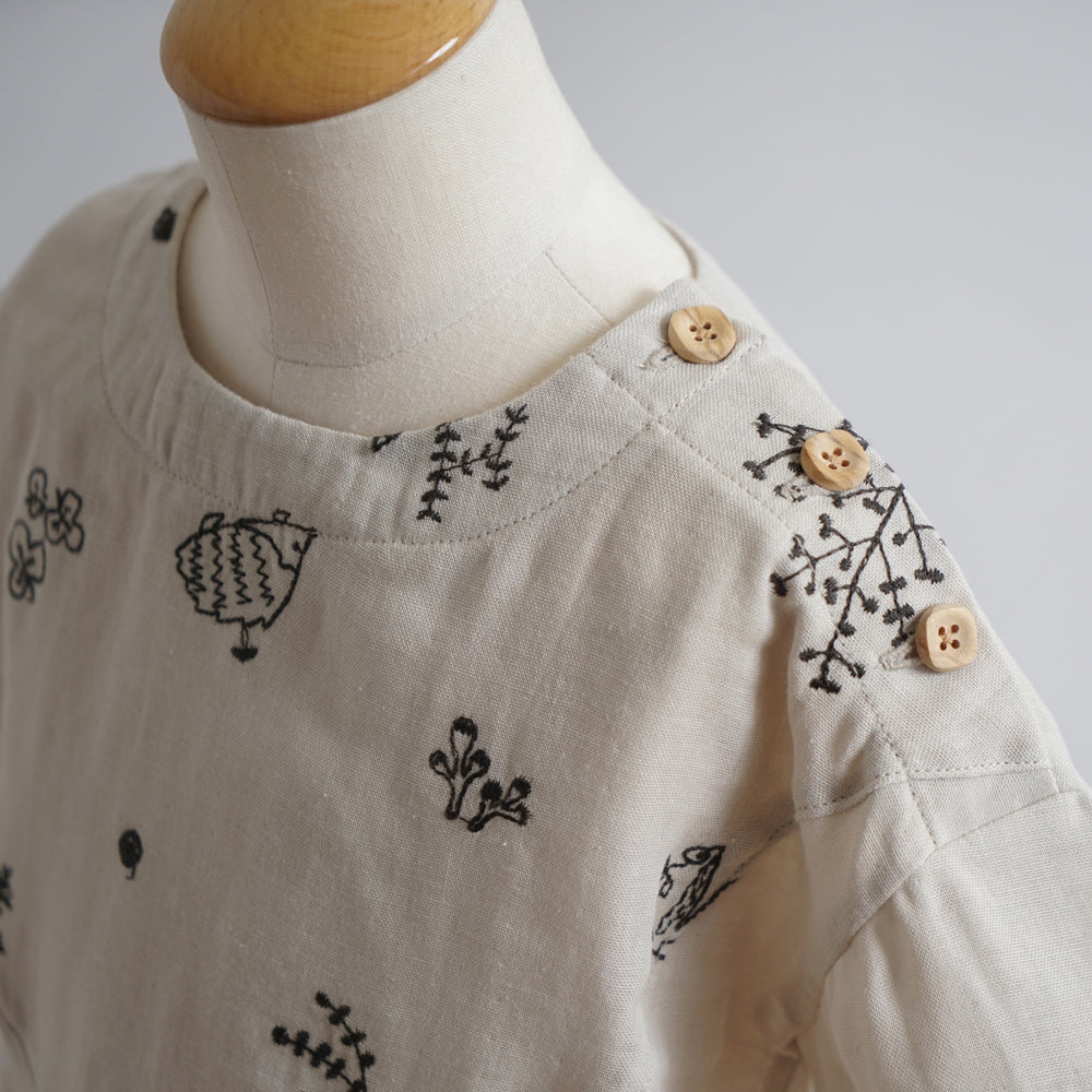 刺繍Wガーゼヨークブラウス minori グレージュ　100cm・110cm