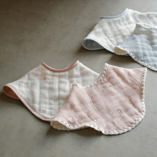 ふくふくガーゼ(6重ガーゼ) 2wayビブ(2枚セット) シェルピンク   / 名入れ刺繍可