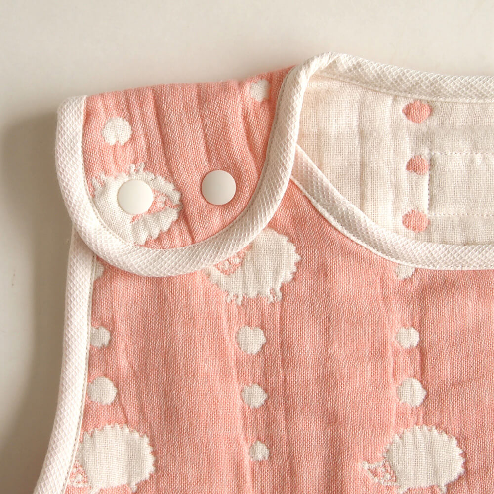 サーモンピンク　スリーパー ベビーサイズ　ふくふくガーゼ(6重ガーゼ)　/ 名入れ刺繍可