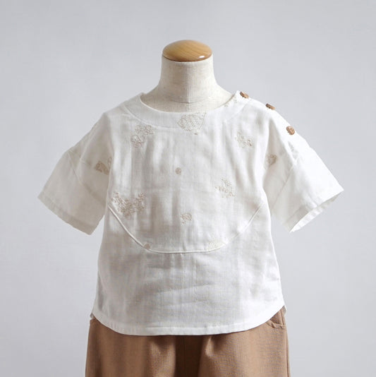 刺繍Wガーゼヨークブラウス minori ホワイト　80cm・90cm